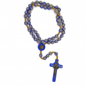 Terço de Contas Modelo Flores/Pitanga com Medalha - Cor Azul